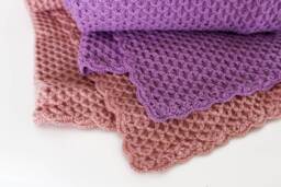 100% Alpaca Wool Baby Blanket, Soft Warm Plaid Throw, Purple Pink Border Trim