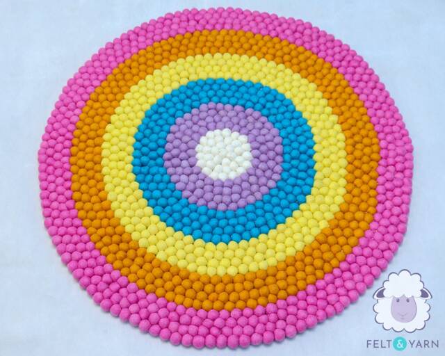 Rainbow Round Felt Ball Rug - Pom For Living Room, Bedroom & Kids Nursery Decor Handmade Floor Carpet - image 1