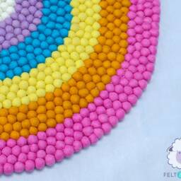 Rainbow Round Felt Ball Rug - Pom For Living Room, Bedroom & Kids Nursery Decor Handmade Floor Carpet - thumbnail 3