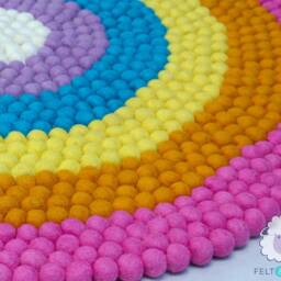 Rainbow Round Felt Ball Rug - Pom For Living Room, Bedroom & Kids Nursery Decor Handmade Floor Carpet - thumbnail 2