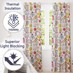 Cute Kawaii Creative School Supplies Mixed Fun Seamless Pattern Readymade Eyelet Ring Top Thermal 100% Blackout Curtains - thumbnail 3