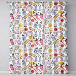Cute Kawaii Creative School Supplies Mixed Fun Seamless Pattern Readymade Eyelet Ring Top Thermal 100% Blackout Curtains - thumbnail 2