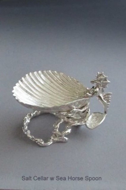 sterling Silver Salt Cellar With Sea Horse Spoon - image 1