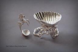 sterling Silver Salt Cellar With Sea Horse Spoon - thumbnail 2