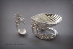 sterling Silver Salt Cellar With Sea Horse Spoon - thumbnail 4
