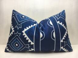Velvet Ikat Pillow Cover, Handwoven Silk Blend, Accent Home Decor - 16x24 - thumbnail 1
