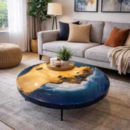 Epoxy Ocean Dining Table Live Edge Reclaimed Wood Resin Art - thumbnail 1