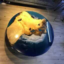 Epoxy Ocean Dining Table Live Edge Reclaimed Wood Resin Art - thumbnail 3