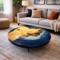 Epoxy Ocean Dining Table Live Edge Reclaimed Wood Resin Art - thumbnail 2