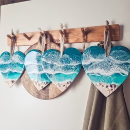 Handmade Turquoise Resin Ocean Heart Coastal Hanging Ornament - thumbnail 3
