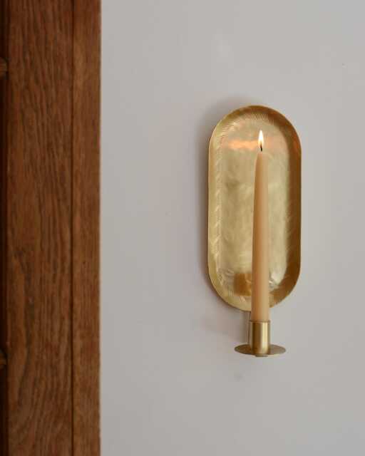 Brass Wall Candle Sconce, Taper Holder, Oval Metal Sconce Gold - image 1