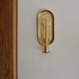 Brass Wall Candle Sconce, Taper Holder, Oval Metal Sconce Gold - thumbnail 2