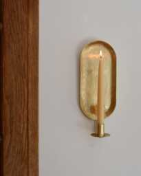 Brass Wall Candle Sconce, Taper Holder, Oval Metal Sconce Gold