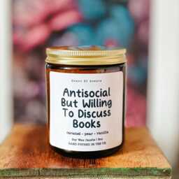 Anti-Social But Willing To Discuss Books Vanilla & Caramel Scented Candle, Bookish Candle - thumbnail 2