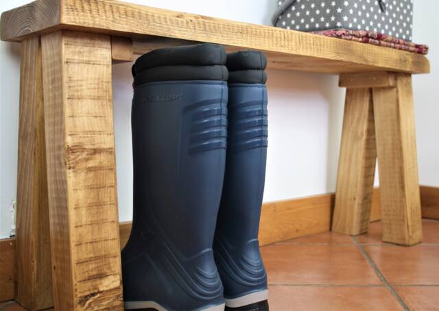 Rustic Hallway Bench - Hall Indoor Entryway Shoe Oak Wax Reclaimed Style V Legs - image 1