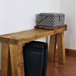 Rustic Hallway Bench - Hall Indoor Entryway Shoe Oak Wax Reclaimed Style V Legs - thumbnail 2