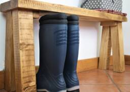 Rustic Hallway Bench - Hall Indoor Entryway Shoe Oak Wax Reclaimed Style V Legs - thumbnail 1