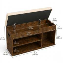 Shoe Bench With Cushion, Storage Plush Velvet -Tufted Padded Seat, 3 Compartments, Hidden Storage, Shelves, Living Room Lounge - thumbnail 3