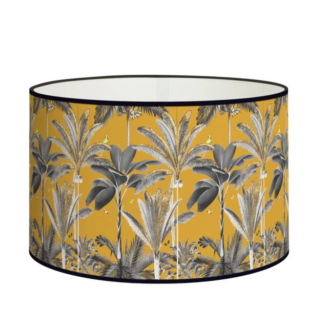 Black & White Palm Tree Lampshade On Yellow Background - Vibrant Contrast For A Vintage Look - image 1