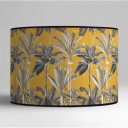 Black & White Palm Tree Lampshade On Yellow Background - Vibrant Contrast For A Vintage Look - thumbnail 2