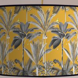 Black & White Palm Tree Lampshade On Yellow Background - Vibrant Contrast For A Vintage Look - thumbnail 3