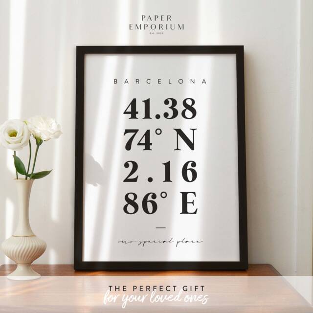 Custom Wedding Gift For Couple - Personalised Location Coordinates Print Anniversary Or Wedding Present Framed, Printed Or Digital - image 1
