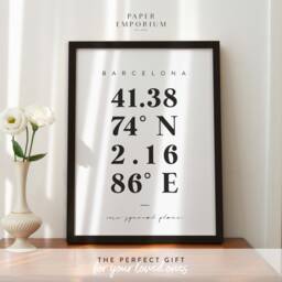 Custom Wedding Gift For Couple - Personalised Location Coordinates Print Anniversary Or Wedding Present Framed, Printed Or Digital - thumbnail 1