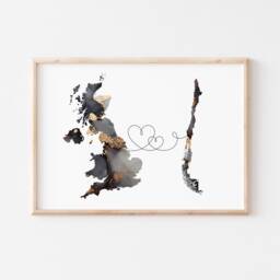 Britain & Chile Map Black & Gold Travel Wall Art Print - United Kingdom UK - thumbnail 3