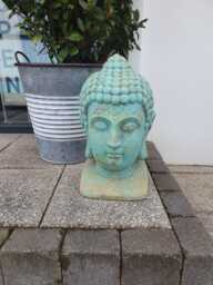 Buddha Head Statue, Rustic Garden Sculpture, Zen Outdoor Ornament, Weathered Spiritual Decor - thumbnail 1