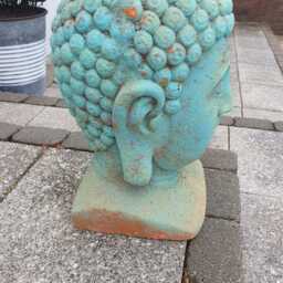Buddha Head Statue, Rustic Garden Sculpture, Zen Outdoor Ornament, Weathered Spiritual Decor - thumbnail 3