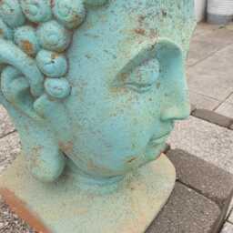 Buddha Head Statue, Rustic Garden Sculpture, Zen Outdoor Ornament, Weathered Spiritual Decor - thumbnail 2