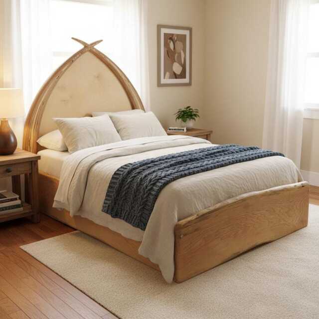 Reclaimed Driftwood Arc Bed - Spalted Beech Gothic Arch Headboard Handmade Wooden King Double Wales UK - image 1