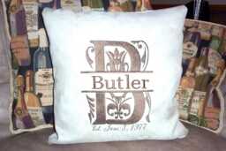 Taupe Suede & Brown Personalized Monogram Pillow Cover Embroidered Name & Date - thumbnail 1