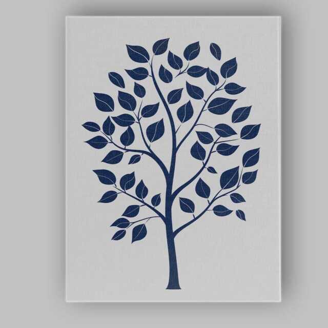 Navy Blue Minimalist Leafy Tree Botanical Silhouette Illustration Canvas Wall Art Print Decor Picture Ready To Hang - image 1