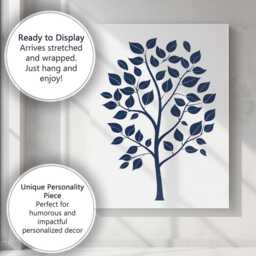 Navy Blue Minimalist Leafy Tree Botanical Silhouette Illustration Canvas Wall Art Print Decor Picture Ready To Hang - thumbnail 3