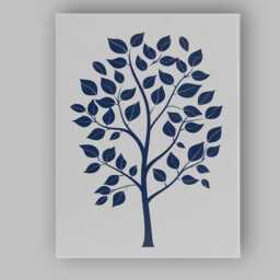 Navy Blue Minimalist Leafy Tree Botanical Silhouette Illustration Canvas Wall Art Print Decor Picture Ready To Hang - thumbnail 1