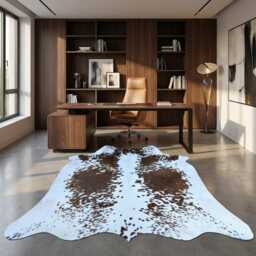 Authentic Medium Dark Brown & White Cowhide Rug - Luxurious Hair-On Leather For Sophisticated Spaces - 50x48 Inches - thumbnail 3