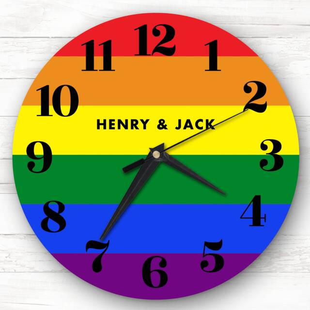 Lgbt Pride Gay Rainbow Background Personalised Gift Clock - image 1