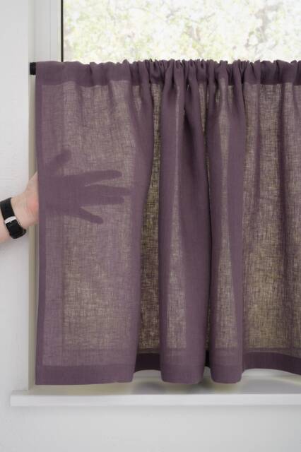 Rod Pocket Curtains, Linen Short Semi Sheer Cafe Panel, Bathroom Drapery, Sink Skirt, Light Filtering Privacy Curtains - image 1
