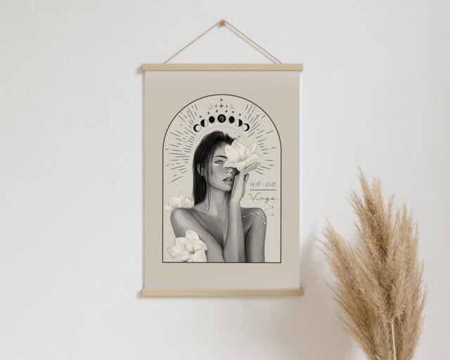 Zodiac Sign Virgo Poster, Illustration // Astrology, Gift, Wall Decoration, Boho, Art - image 1