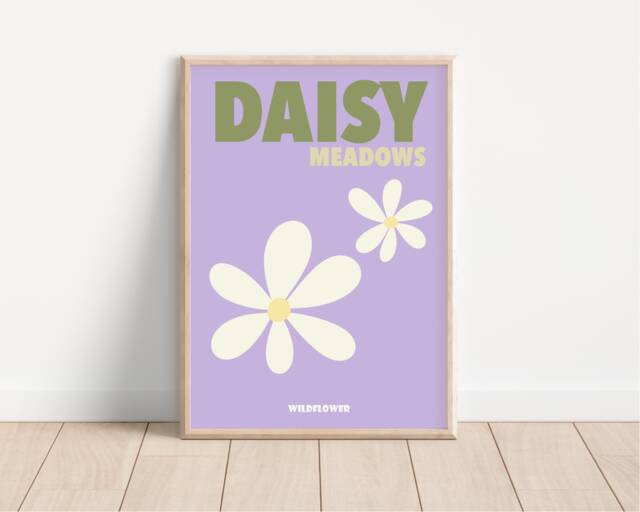 Daisy Meadows Abstract Print - Bohemian Poster, Wildflower, Fashion Print, On Trend Art, Flower Retro Book Cover, Nature - image 1