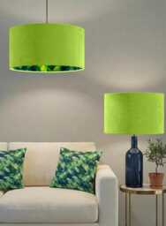 Handmade By Order Lime Green & Feathers Printed Double Sided Drum Lamp Shade Pendant Light All Shapes Sizes Available - thumbnail 1