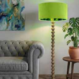 Handmade By Order Lime Green & Feathers Printed Double Sided Drum Lamp Shade Pendant Light All Shapes Sizes Available - thumbnail 2