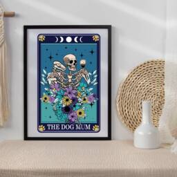 Tarot Dog Mum Typographical Print - Quirky Gift Tattoo Style Skeleton Art Cards - thumbnail 2