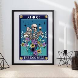 Tarot Dog Mum Typographical Print - Quirky Gift Tattoo Style Skeleton Art Cards - thumbnail 1