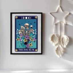 Tarot Dog Mum Typographical Print - Quirky Gift Tattoo Style Skeleton Art Cards - thumbnail 3