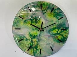25cm Metallic Silver & Green Abstract Modern Resin Wall Clock, Unusual Decor, Unique Clocks - thumbnail 1