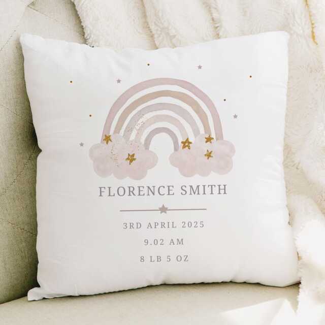Personalised New Baby Cushion, Girl Gift, Welcome Girl, Nursery Decor, Pillow, Name Birth Stats - image 1