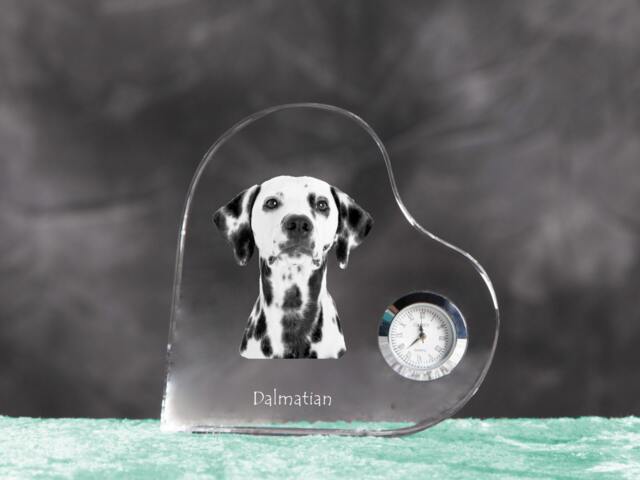 Dalmatian - Crystal Clock in The Shape Of A Heart With Image Pure-Bred Dog - image 1