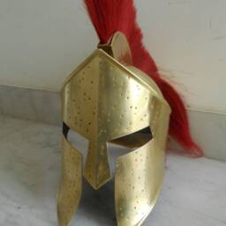 Brass Finish 300 Movie Armour Helmet Spartan With Red Plume Replica - thumbnail 2